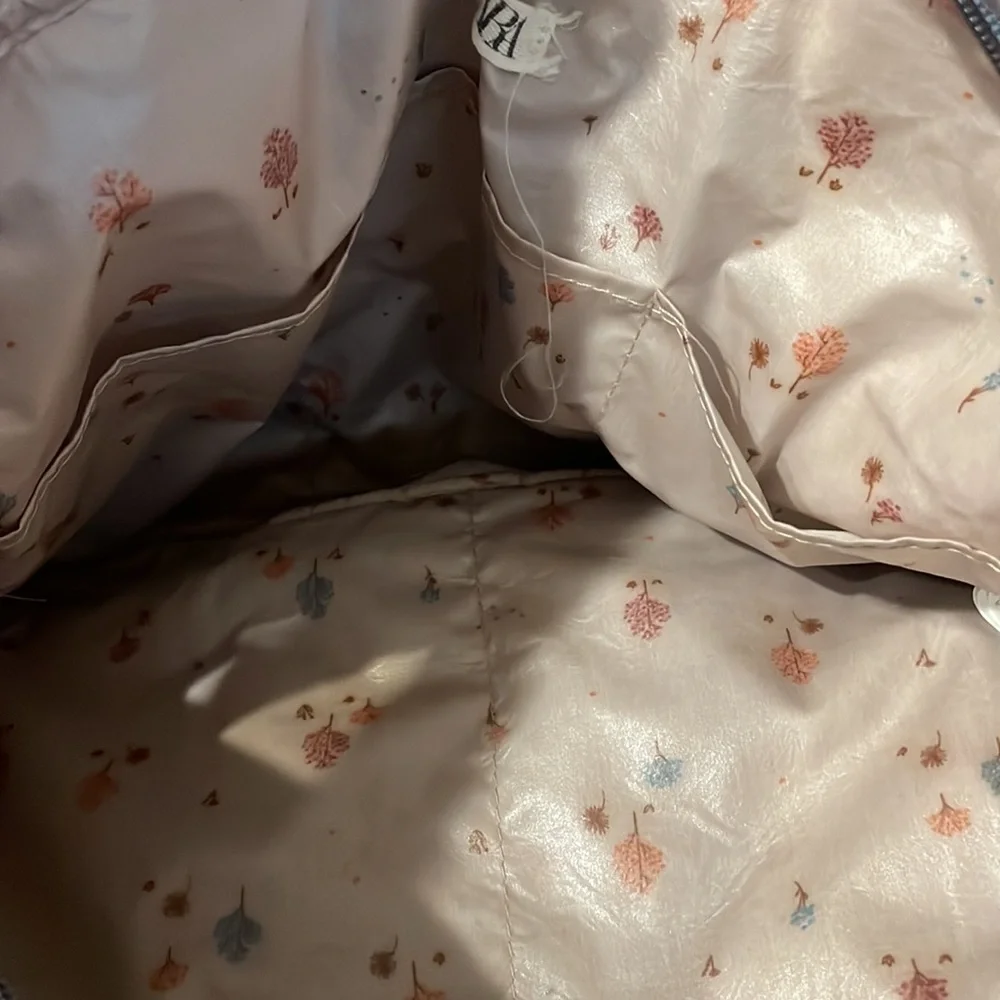 Zara Cotton Diaper Bag Gray with Floral Interior